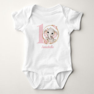 Cute Elephant Pink Flowers Girl Baby Bodysuit