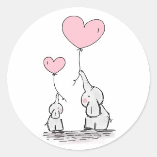 Cute Elephant Pink Heart Balloons Girl Baby Shower Classic Round Sticker