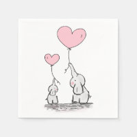 Cute Elephant Pink Heart Balloons Girl Baby Shower