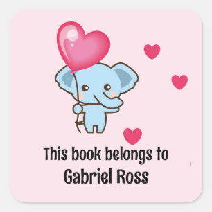 Cute elephant pink pattern square sticker