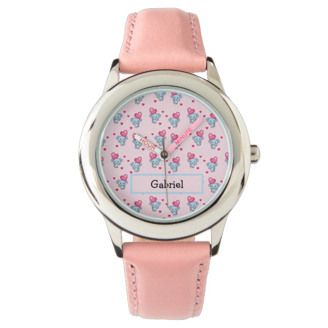 Cute elephant pink pattern watch (Front)