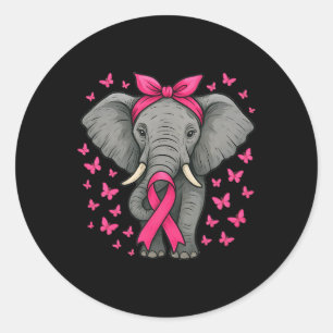 Cute Elephant Pink Ribbon Breast Cancer Warrior Fi Classic Round Sticker