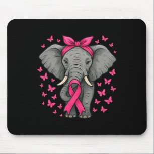 Cute Elephant Pink Ribbon Breast Cancer Warrior Fi Mouse Pad