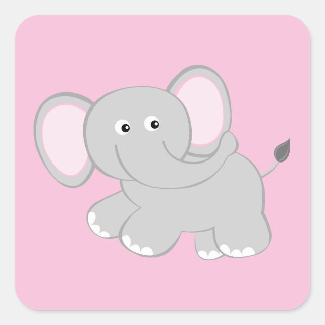 Cute Elephant Pink Square Sticker (Front)
