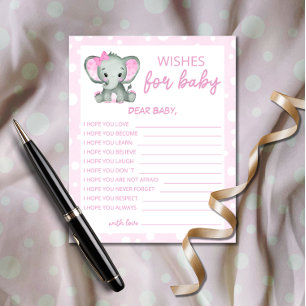 Cute Elephant pink Wishes for Baby card