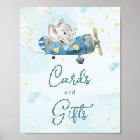 Cute Elephant Plane Adventure Blue Cards and Gifts