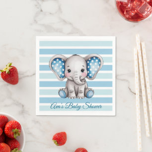 Cute Elephant Polka Dots Boy Baby Shower Napkin