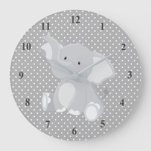 Cute Elephant Polka Dots Large Clock (Front)