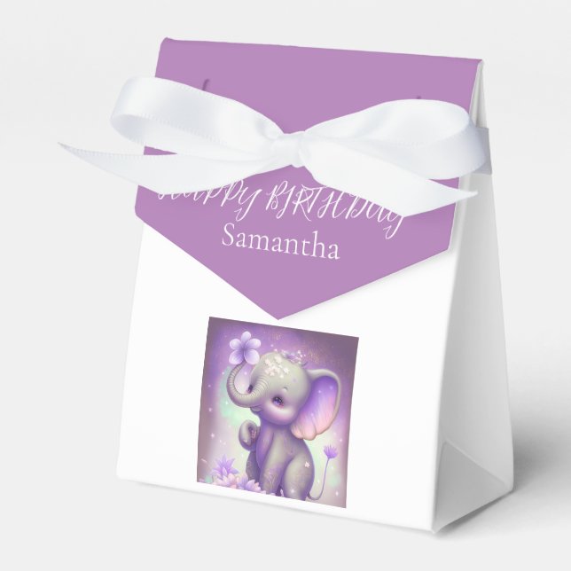 Cute Elephant Purple Birthday Favour Box (Front Side)