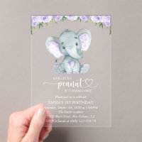 Cute Elephant, Purple Flowers, First Birthday