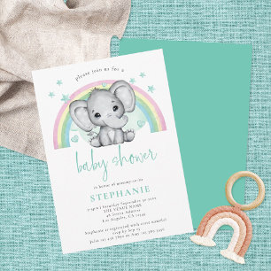 Cute Elephant Rainbow Gender Neutral Baby Shower Invitation