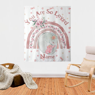 Cute Elephant Rainbow Tapestry