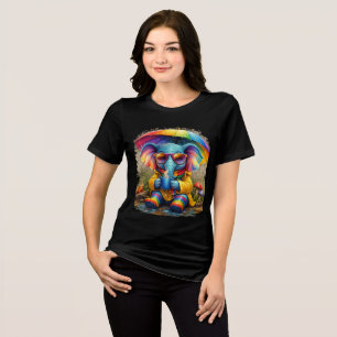 Cute Elephant Rainbow Umbrella Cozy T-Shirt Tri-Blend Shirt