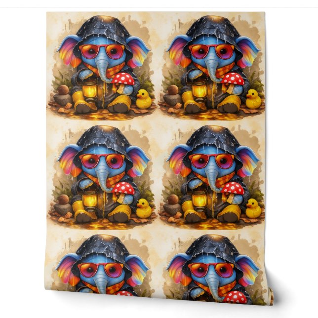 Cute Elephant Raincoat Pattern Wallpaper (Unrolling)