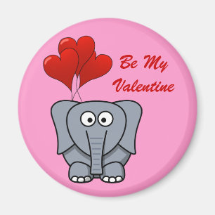 Cute Elephant Red Heart Balloons Be My Valentine Magnet