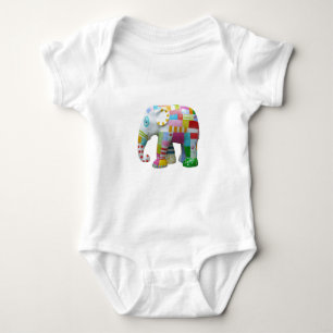 Cute elephant retro patchwork whimsical baby bodysuit