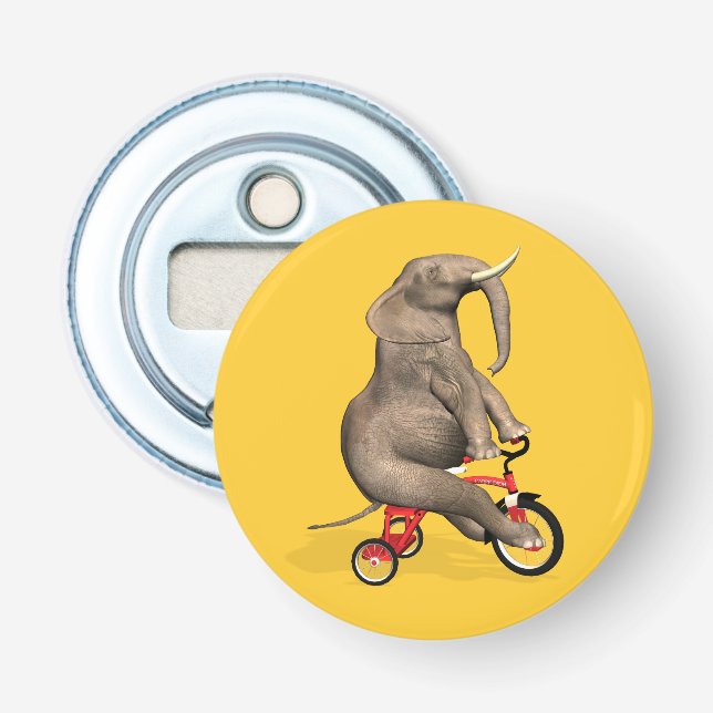 Cute Elephant Riding A Tricycle Bottle Opener (Front)