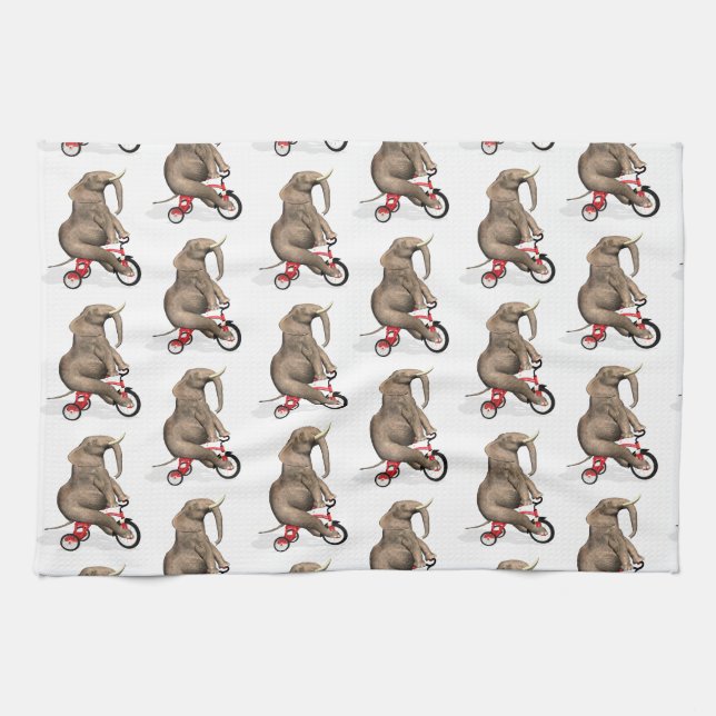 Cute Elephant Riding A Tricycle Tea Towel (Horizontal)