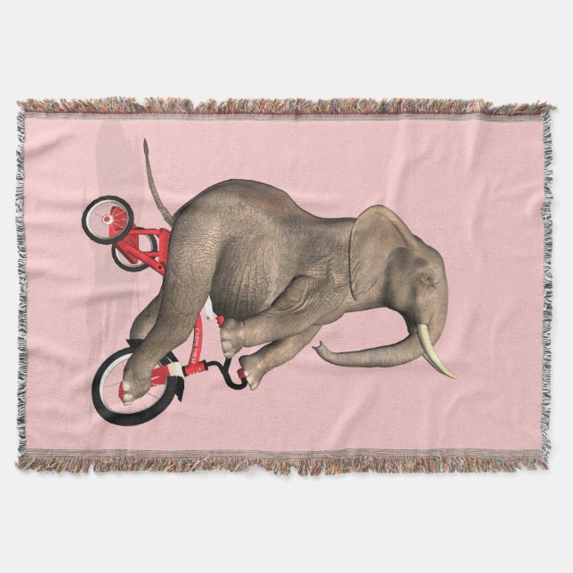 Cute Elephant Riding A Tricycle Throw Blanket (Front)