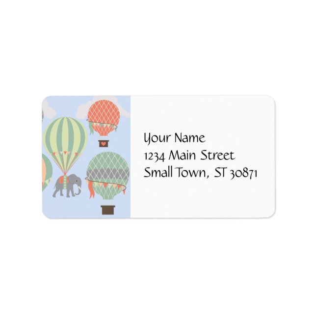 Cute Elephant Riding Hot Air Balloons Rising Label (Front)