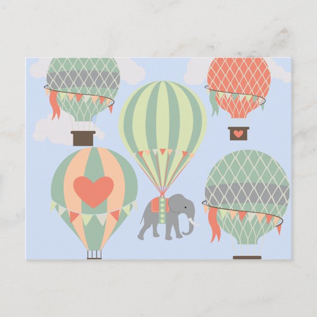 Cute Elephant Riding Hot Air Balloons Rising Postcard (Front)