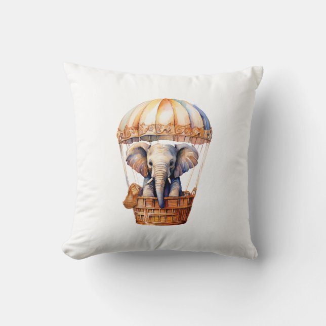 Cute Elephant Riding in a Hot Air Balloon Cushion (Front)
