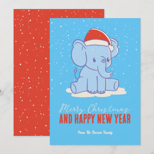 Cute Elephant Santa Winter Holiday Merry Christmas Card