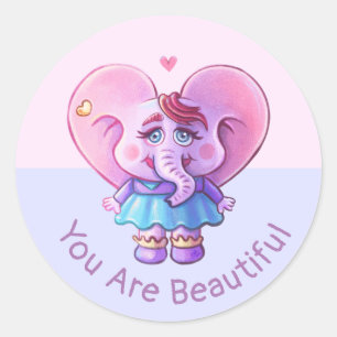 Cute Elephant Saying You Are Beautiful Classic Round Sticker