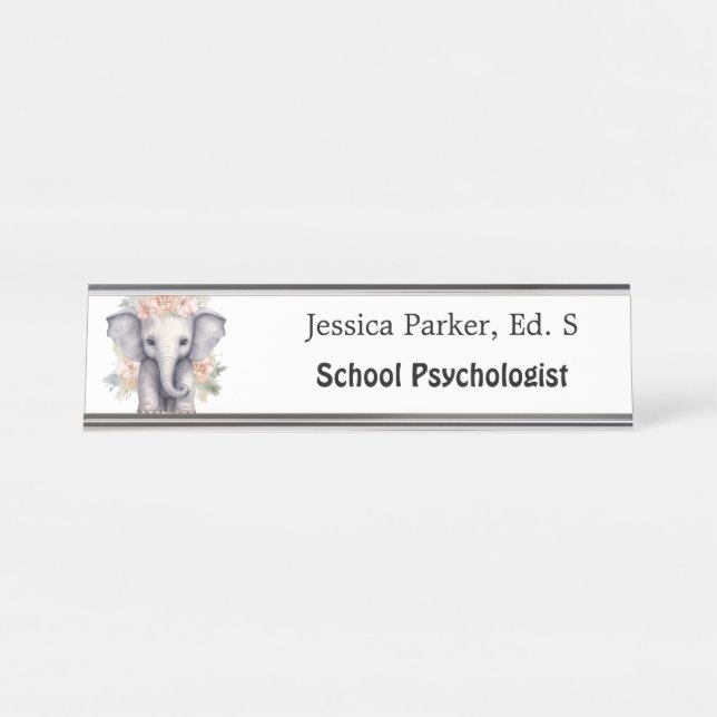 Cute Elephant School Psychologist Quote Therapy  Desk Name Plate (Front)