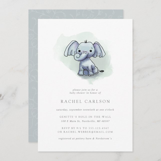 cute elephant sitting baby shower invitation (Front/Back)