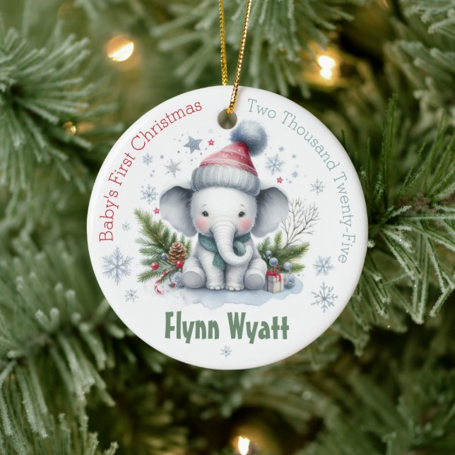 Cute Elephant Snowflake Baby's First Christmas Ceramic Tree Decoration (Tree)