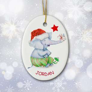 Cute Elephant Star Personalised Ceramic Tree Decoration