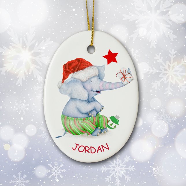 Cute Elephant Star Personalised Ceramic Tree Decoration (Creator Uploaded)