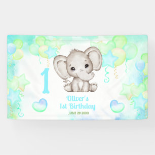Cute Elephant Summer Colourful Boy 1st Birthday Banner