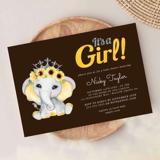 Cute Elephant Sunflower Baby Shower Invitation (Creator Uploaded)