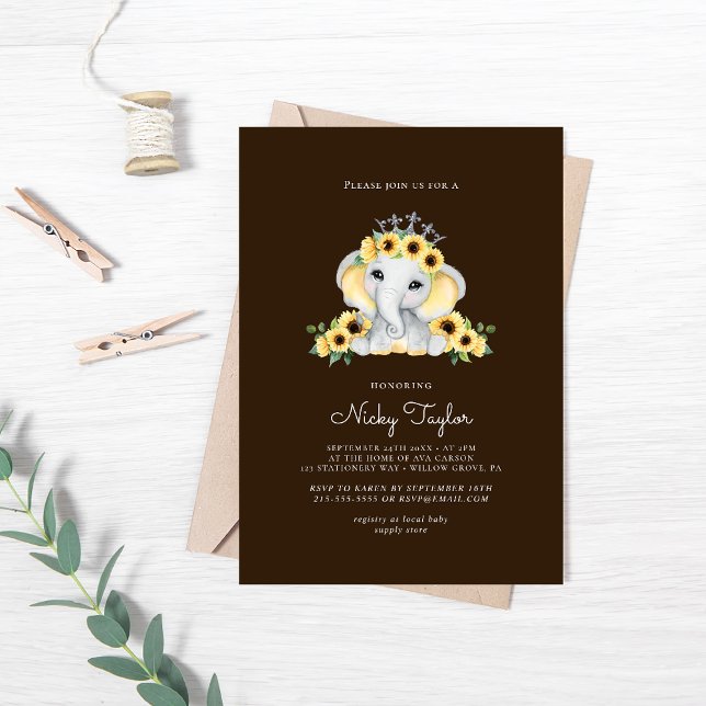 Cute Elephant Sunflower Baby Shower Invitation (Creator Uploaded)