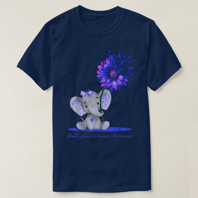 Cute Elephant Sunflower Huntingtons Disease Awaren T-Shirt (Design Front)