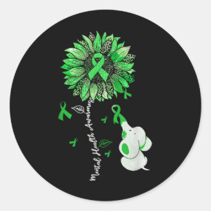 Cute Elephant Sunflower Support Mental Health Awar Classic Round Sticker