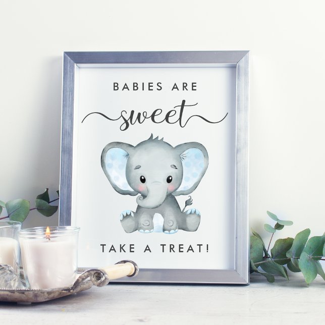 Cute Elephant Take a Treat Baby Boy Shower Poster (Creator Uploaded)
