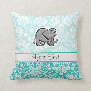Cute Elephant; teal Cushion