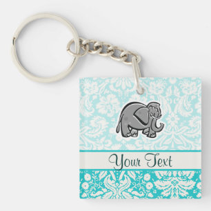 Cute Elephant; teal Key Ring