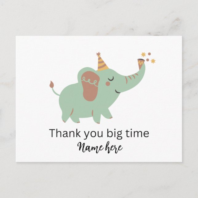 Cute Elephant Thank you Card, Baby Shower Thanks   Holiday Postcard (Front)