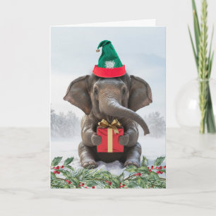 Cute Elephant Thank You for Christmas Gift Card