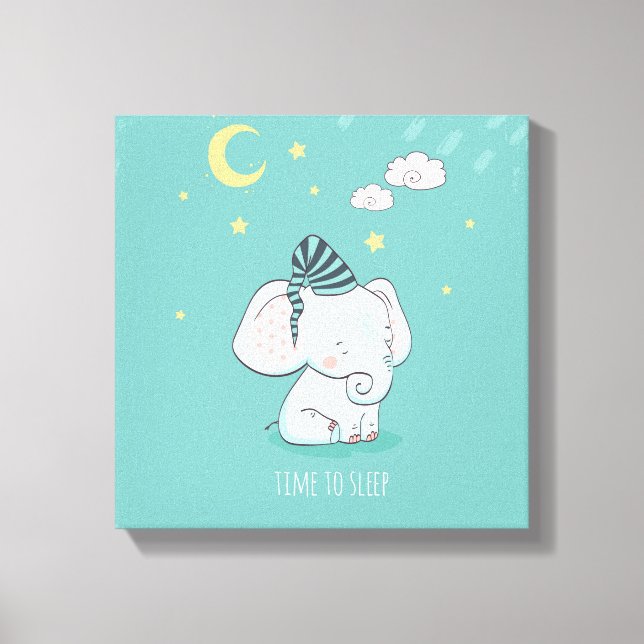 Cute elephant time to sleep nursery canvas print (Front)