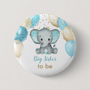 Cute Elephant Turquiose Gold Balloons Baby Shower  6 Cm Round Badge