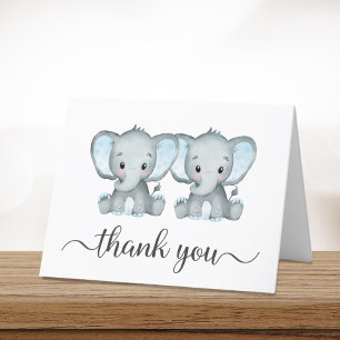 Cute Elephant Twin Boys Baby Shower Thank You Card