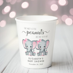 Cute Elephant Twin Girls Baby Shower  Paper Cups