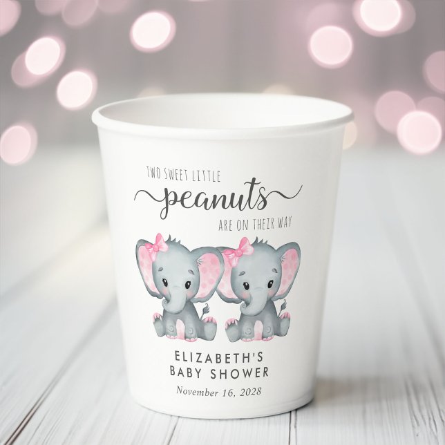 Cute Elephant Twin Girls Baby Shower  Paper Cups (Creator Uploaded)