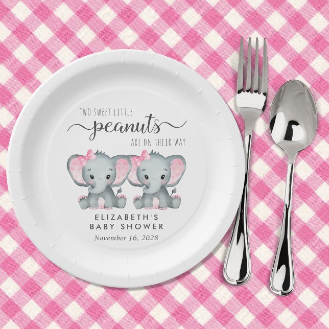 Cute Elephant Twin Girls Baby Shower Paper Plate (Creator Uploaded)