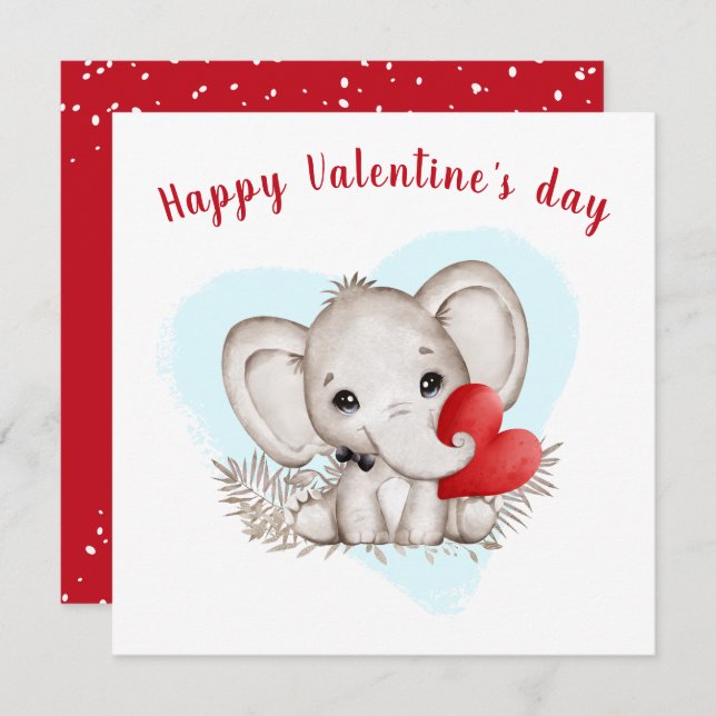 Cute Elephant Valentines Card (Front/Back)